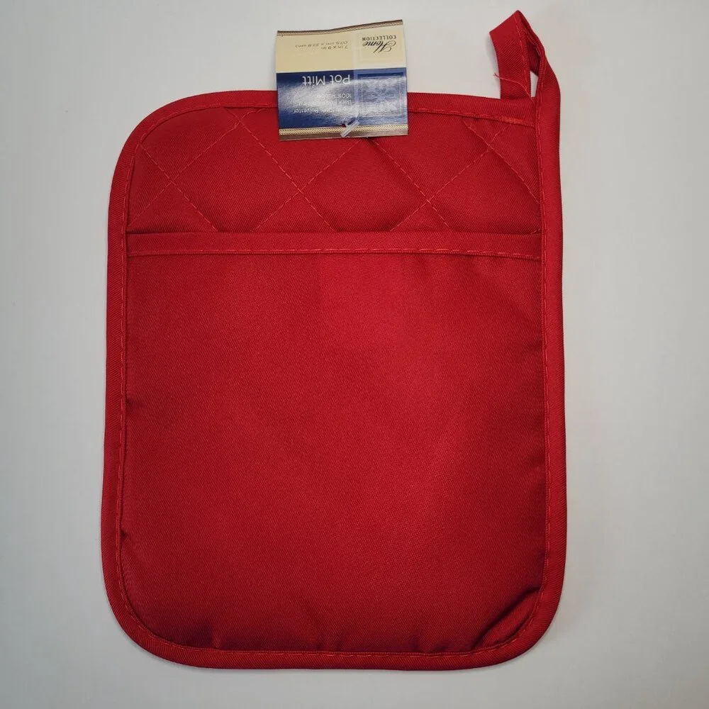 Home Collection Hot Pot Holder Mitts Red Set of 3 NEW 7inx9in Farmhouse Classic
